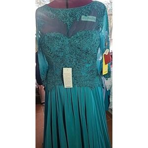 MAYQUEEN COUTURE BEADED LACE TOP TURQUOISE GOWN ~ MOB/MOG 2XL‎ NWT